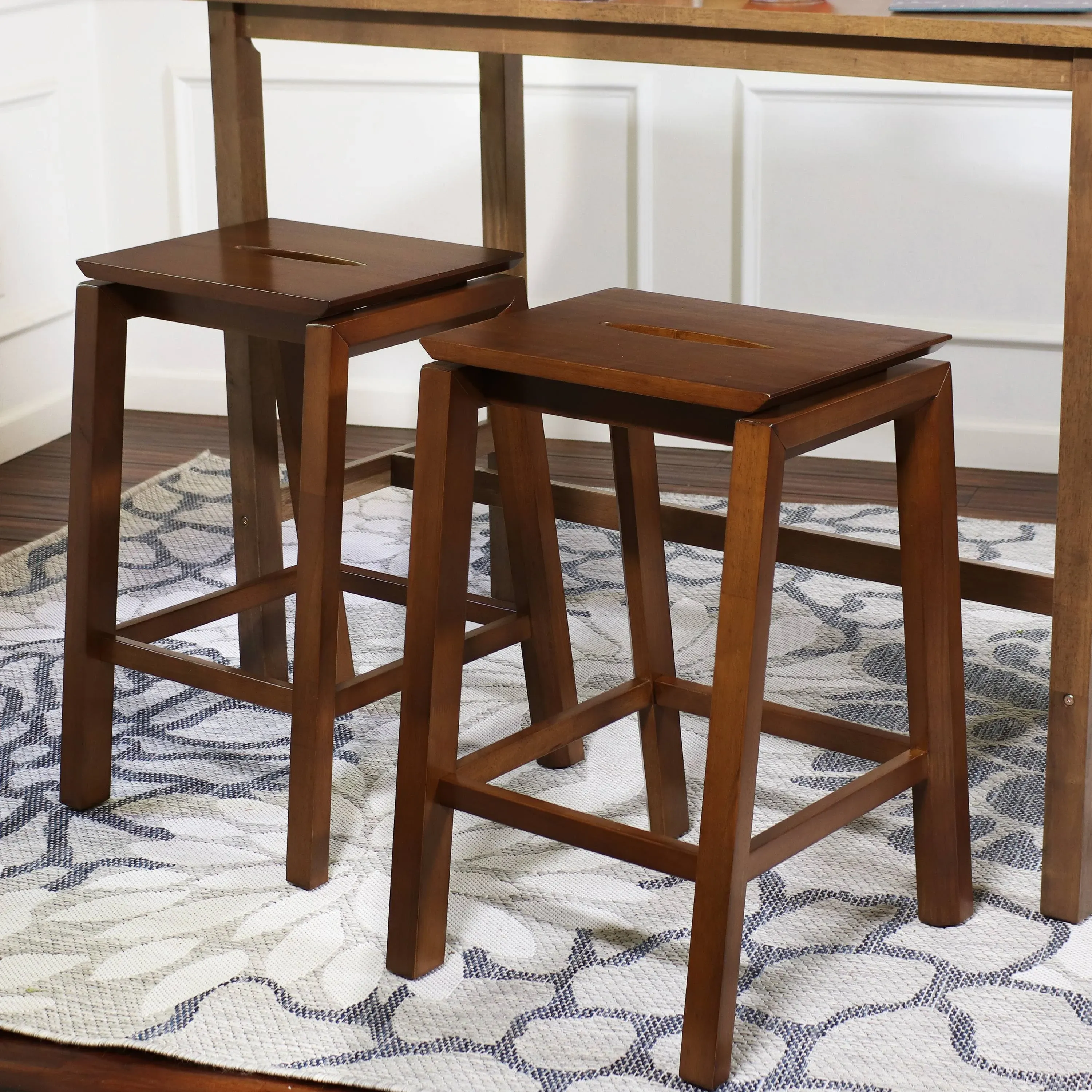 Sunnydaze 25-Inch Backless Solid Rubberwood Counter-Height Stools - Dark Walnut Finish - Set of 2