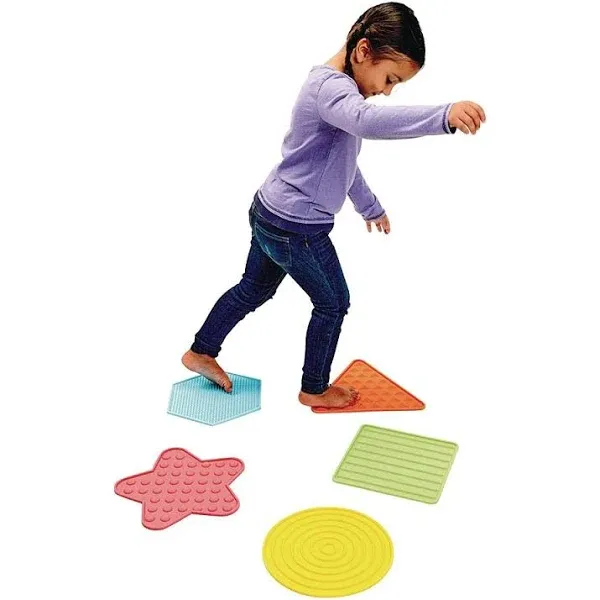 Excellerations Sensory Silicone Mats - Set of 5, Discover Different Textures with 5 Bright Shapes, Stepping Mats for Tactile Exploration, Active Play, Gross Motor Skills, Durable and Easy to Clean