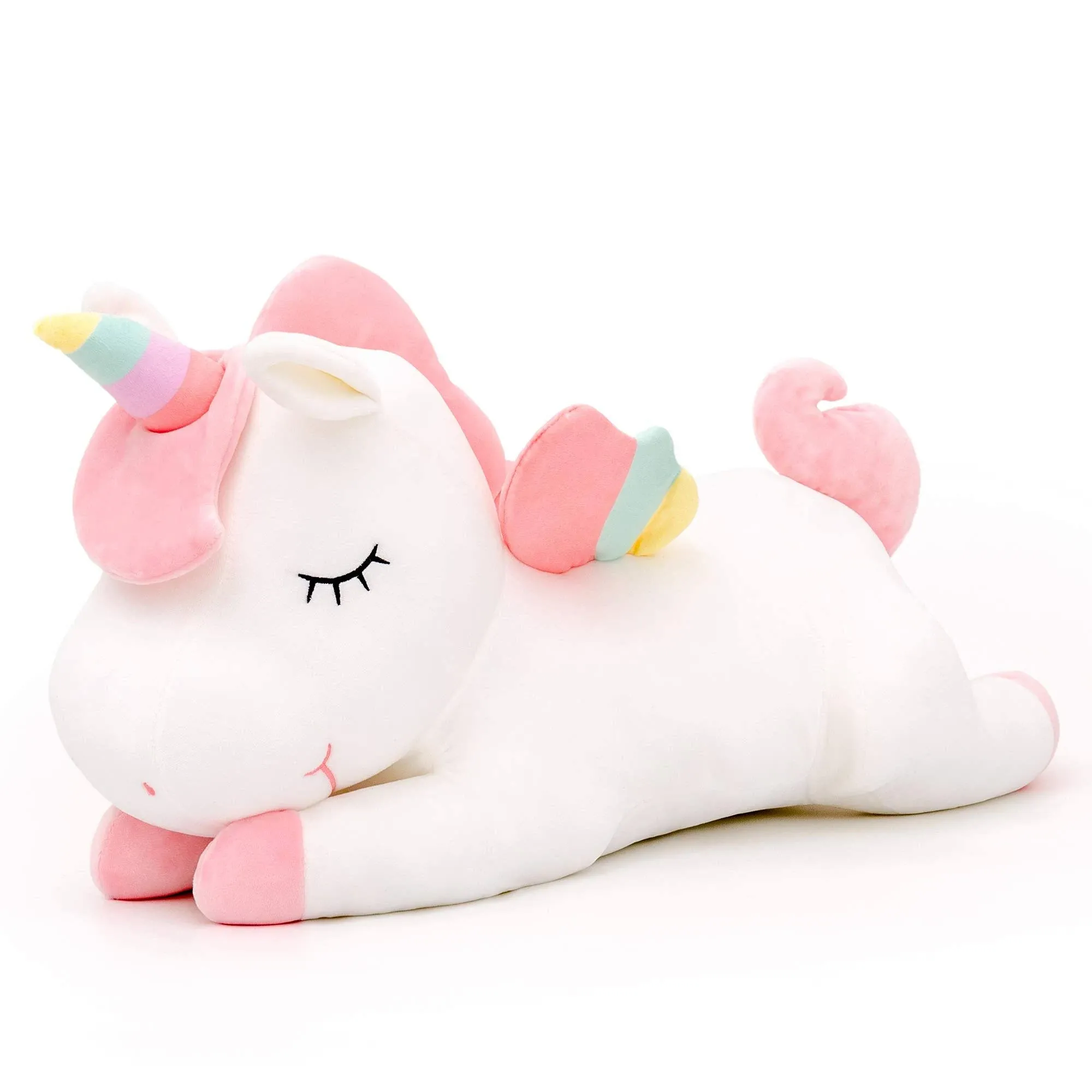 Ultra-Soft Plush Unicorn Pillow - Soft Cotton Fabric - Rainbow Wings - 22 Inches