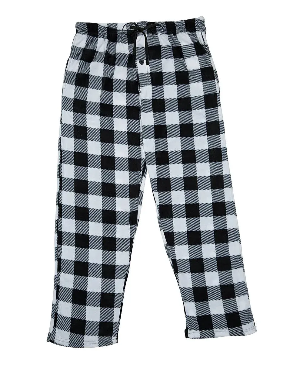 North 15 Men's Super Soft, Buffalo Plaid Polar Fleece Lounge Pants-1235-White-Lg