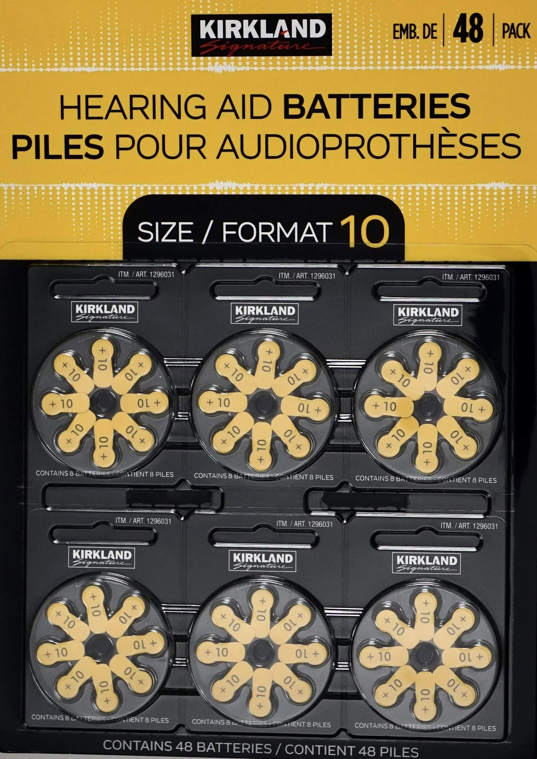 Kirkland Signature Hearing Aid Batteries 48 Pack Zinc Air, Size 10