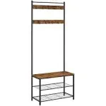 HOOBRO Hall Tree, Coat Rack with Shoe Rack, Hall Tree with Bench, 5 Tier Shoe Storage Organizer with 9 Hooks for Entryway, Closet, Sturdy, Industrial, Rustic Brown and Black BF80MT01G2