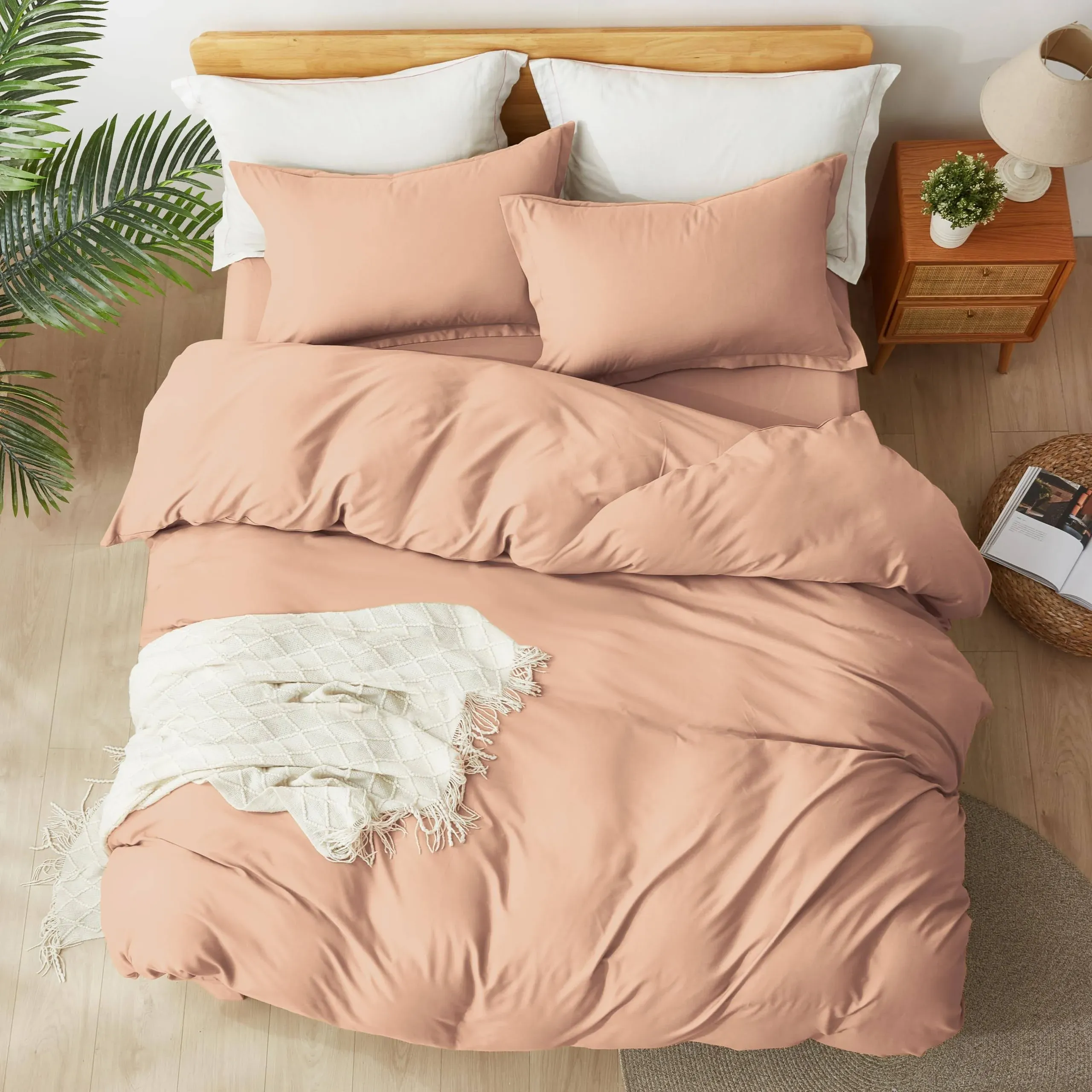 King Size Duvet Cover - 3 Piece Bedding Set (1 Duvet Cover & 2 Pillow Shams) Soft Double Brushed Comforter Cover w/Zipper Closure & Corner Ties - No Comforter (104" X 90", Pink Mocha)