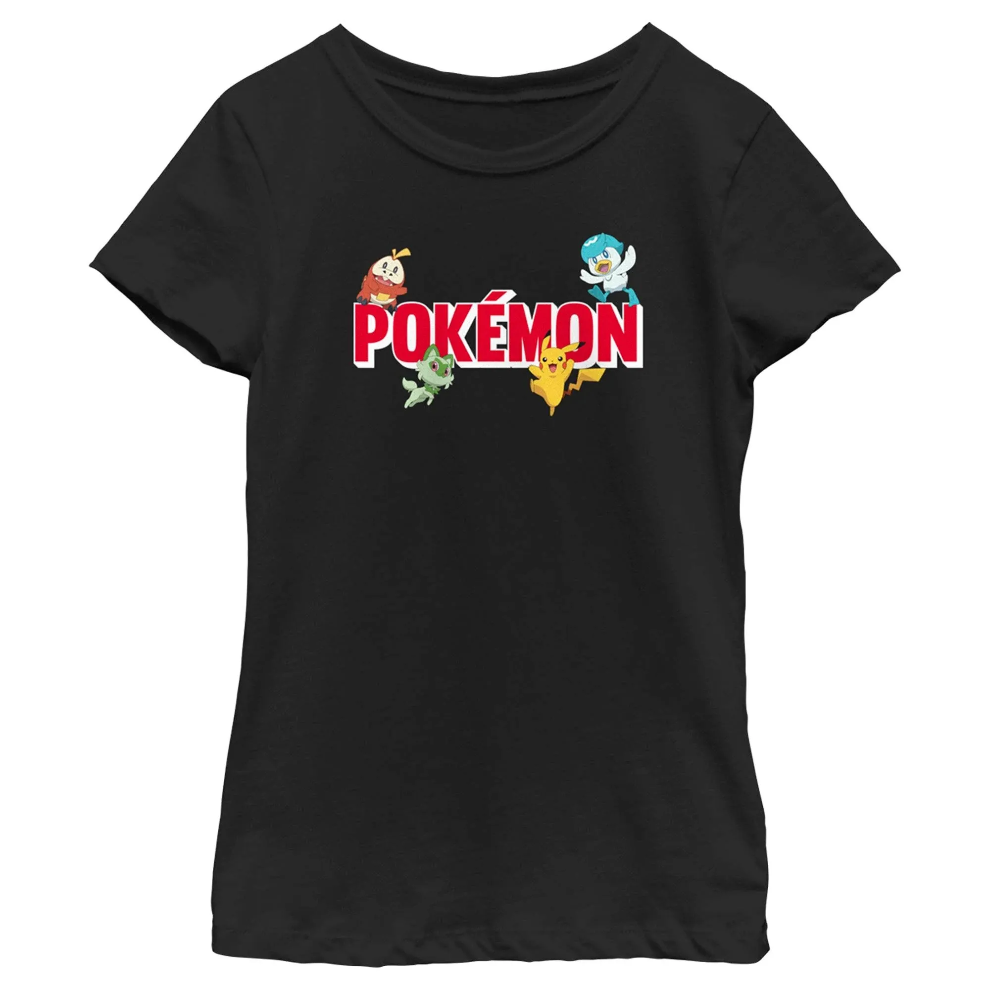 Pokemon Girl's Logo Characters T-Shirt Black