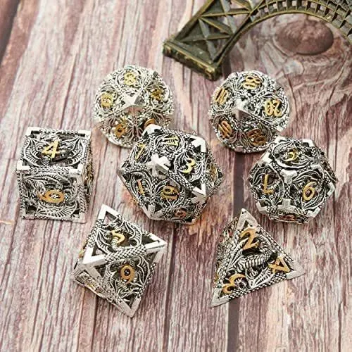 UONUOT Metal Dice Set Hollow Polyhedral Flying Dragon Metal Dice Suitable 7pcs ...