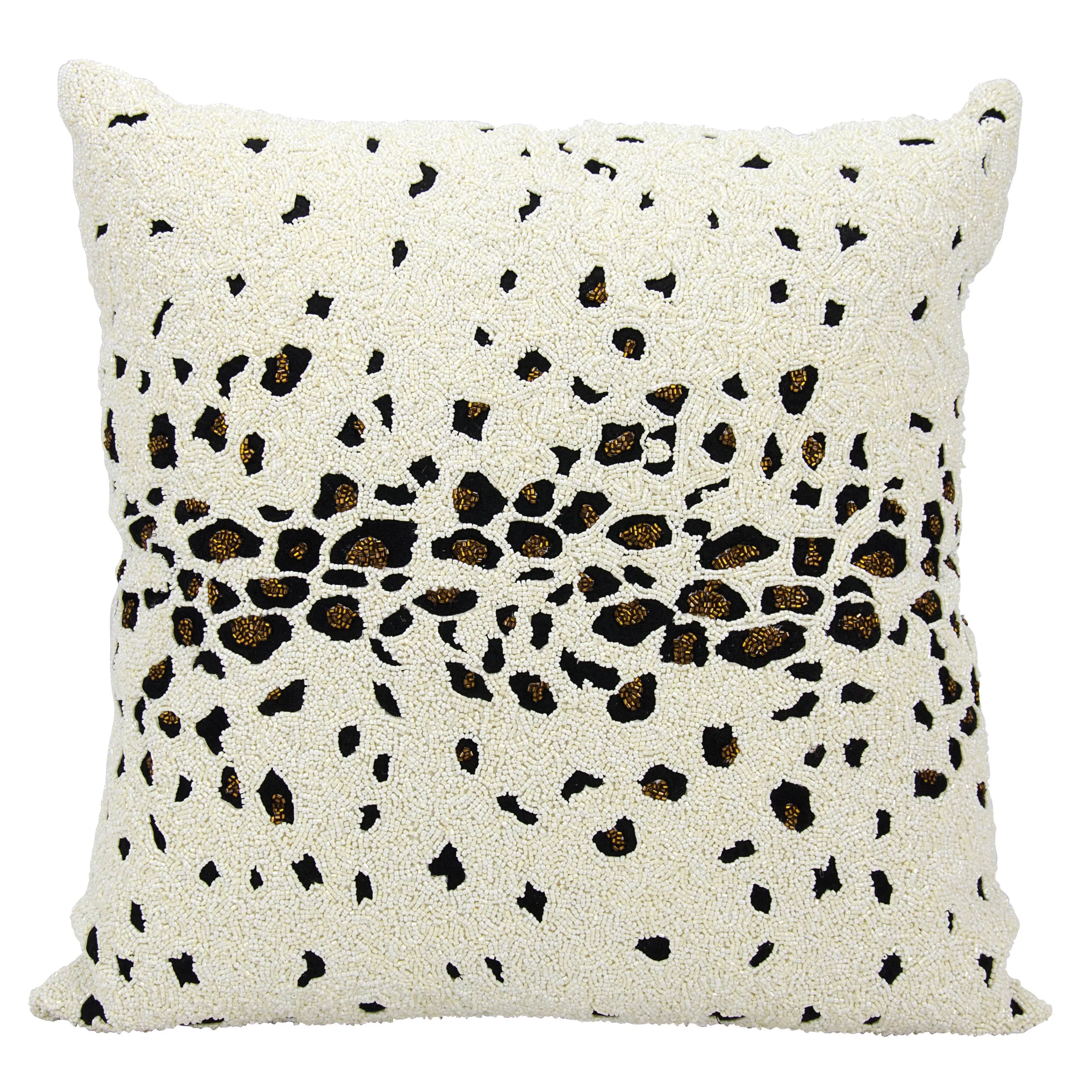 Mina Victory Luminecence Beaded Leopard Ivory Throw Pillow 20" x 20"