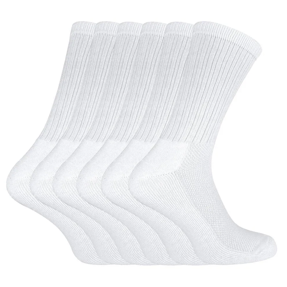 Sock Snob 6 Pack Mens Bamboo Organic Cotton Running Sport Socks - White - M