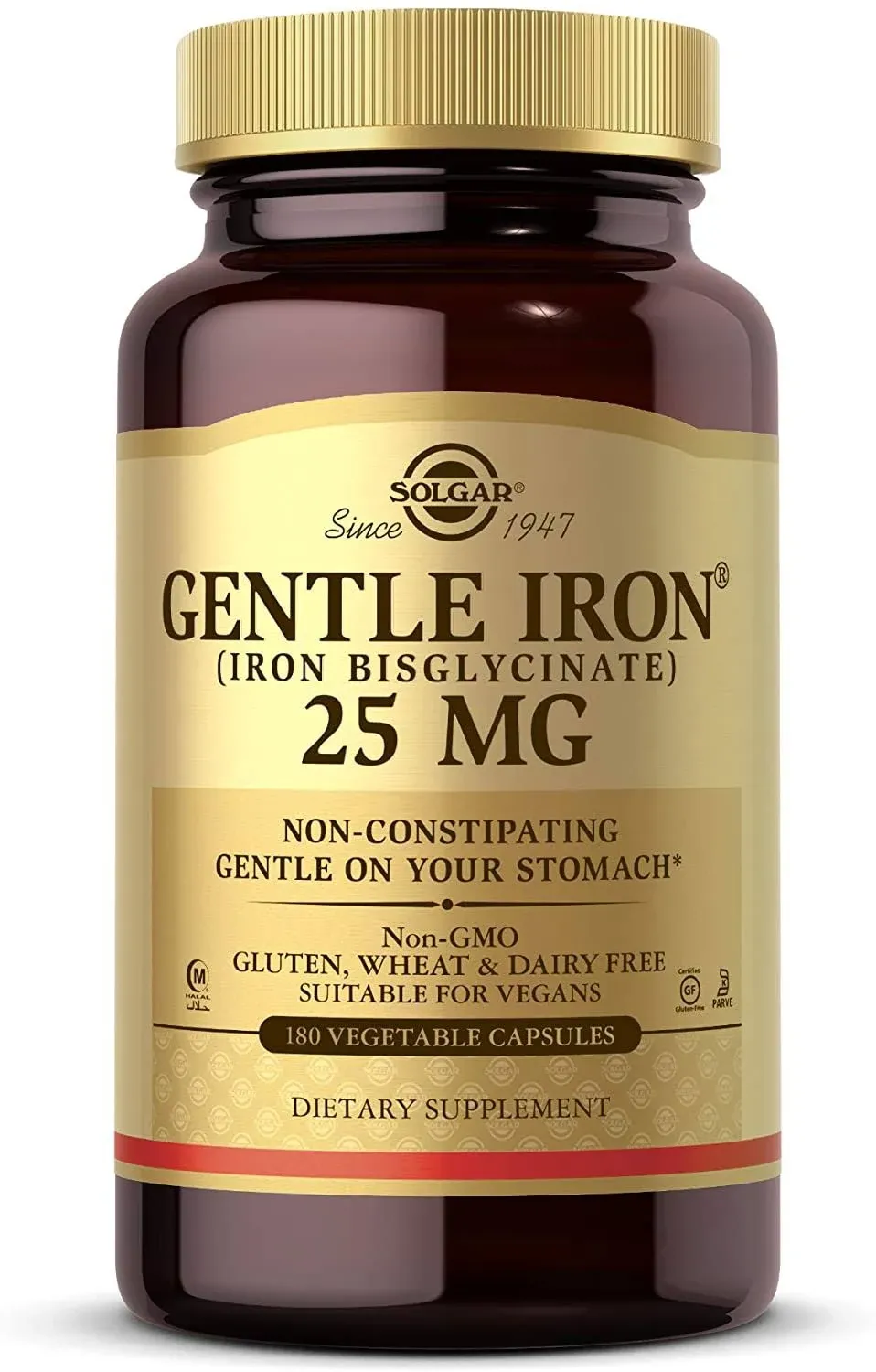 Solgar, Gentle Iron, 25 mg, 180 Vegetable Capsules