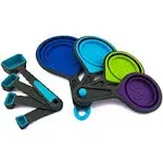 Collapsible Measuring Cups and Measuring Spoons | Portable Food Grade Silicone Measurement Cup Set for Liquid & Dry Food | Dog Food & Camping & Kids Measuring Cup