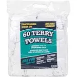 Arkwright TT60 White Terry Mop Towels Bulk - Cleaning Cotton Cloths Rags - 14 x 17 in. - (60 Pack) White