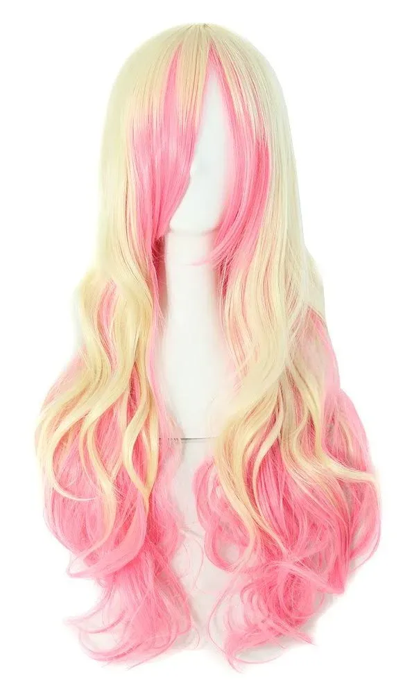 MapofBeauty 24" Wavy Multi-Color Lolita Cosplay Wig Party Wig (Pink/Beige)