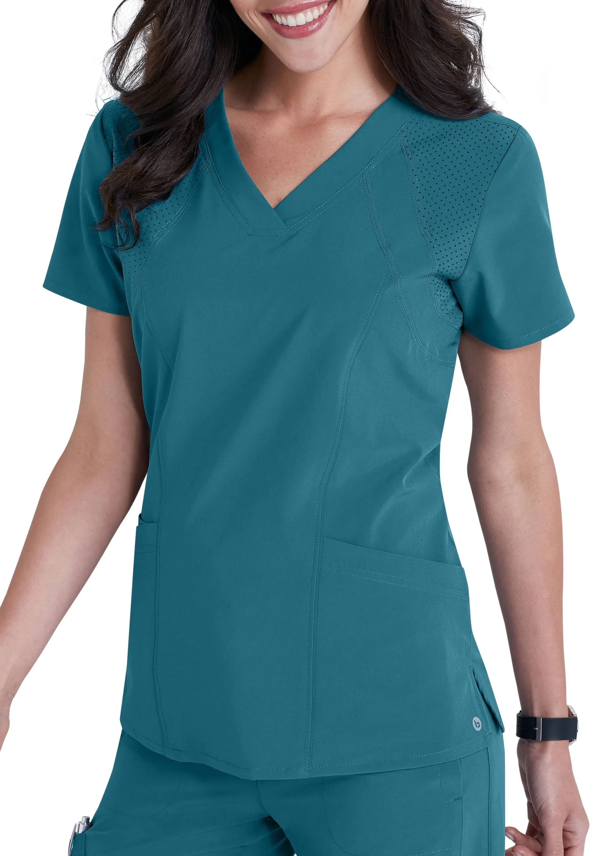 BARCO ONE – Women’s Racer Top, V-Neck Medical Scrub Top w/ 4 Pockets and 360 Spandex Stretch Fabric