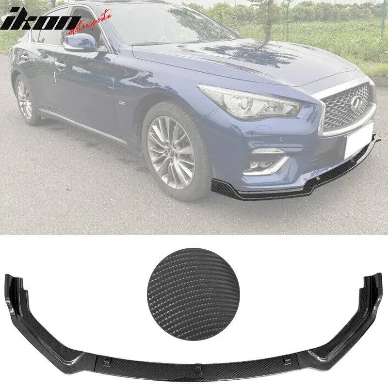 Fits 18-24 Infiniti Q50 Base Front Bumper Lip Splitter Carbon Fiber Print PP 3PC