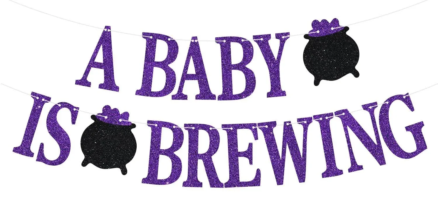 A Baby is Brewing Banner, Baby Shower, Gender Reveal Backdrop, Glittery Hallo...