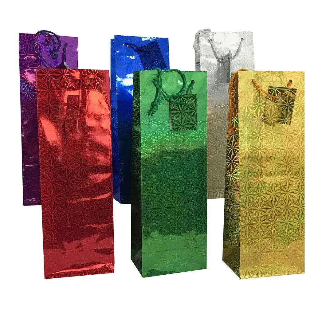 Allgala 12-pc 14"x5" Premium Wine Bottle Hologram Gift Bags-GP50306