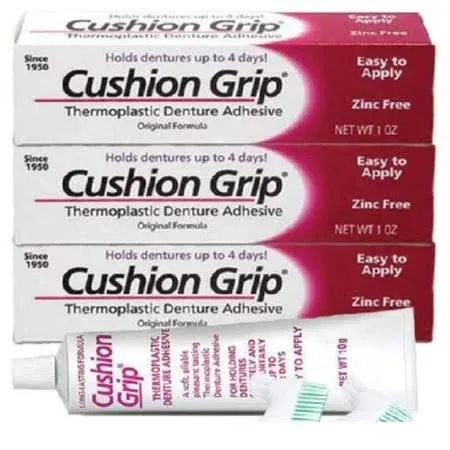 Cushion Grip Denture Adhesive, 1 oz - Enhances Fit, Comfort & Stability | Soft Reline (6 Pack)