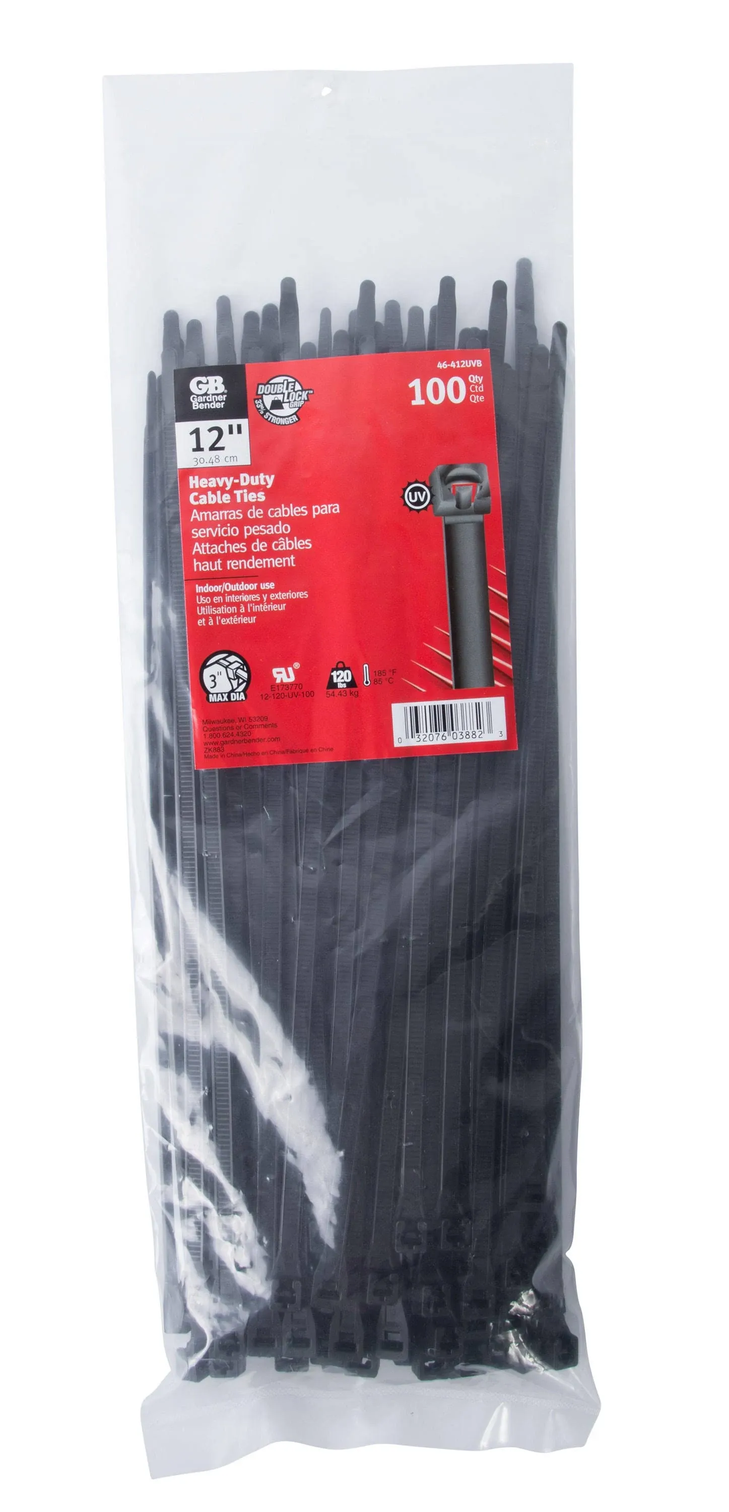 Gardner Bender Heavy-Duty Cable Tie UVB 12 Inch (120 LB) Bag Of 100 (46-412UVB)