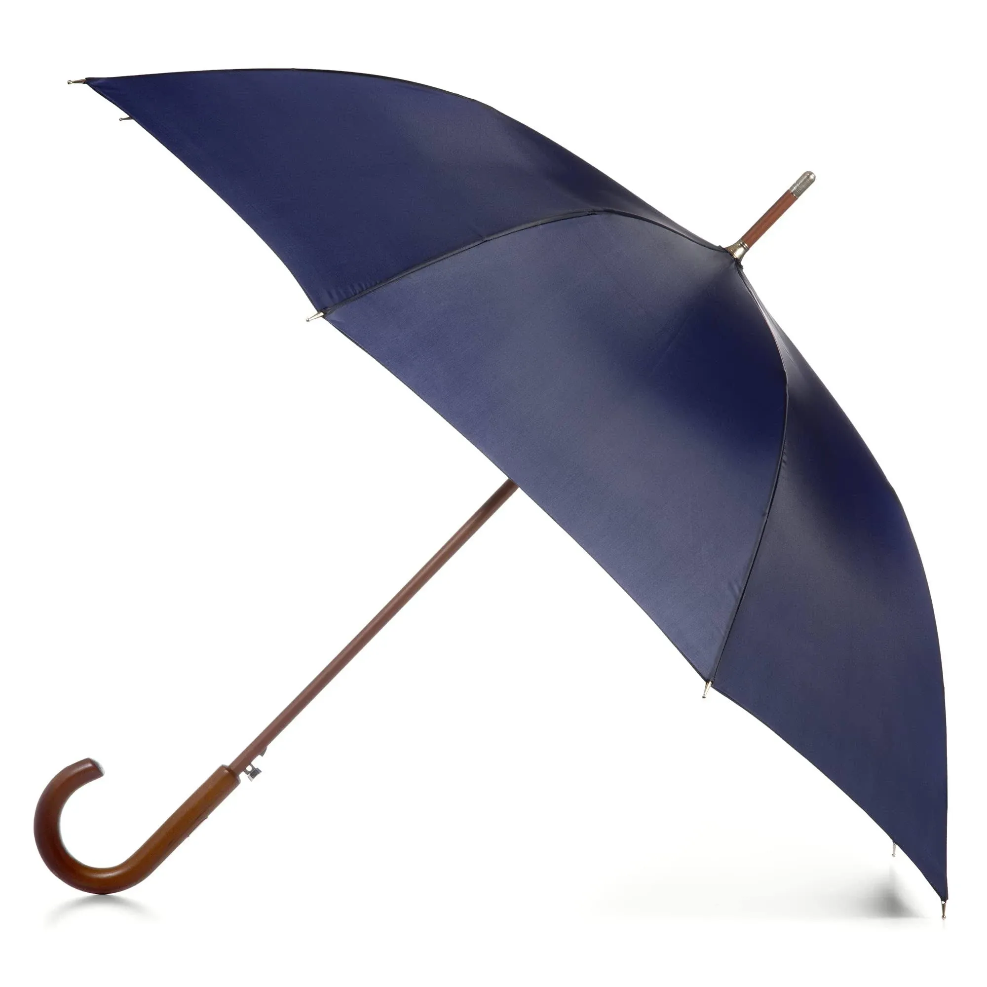 Totes Eco Auto Open Wooden Handle J Stick Umbrella, Navy Blue