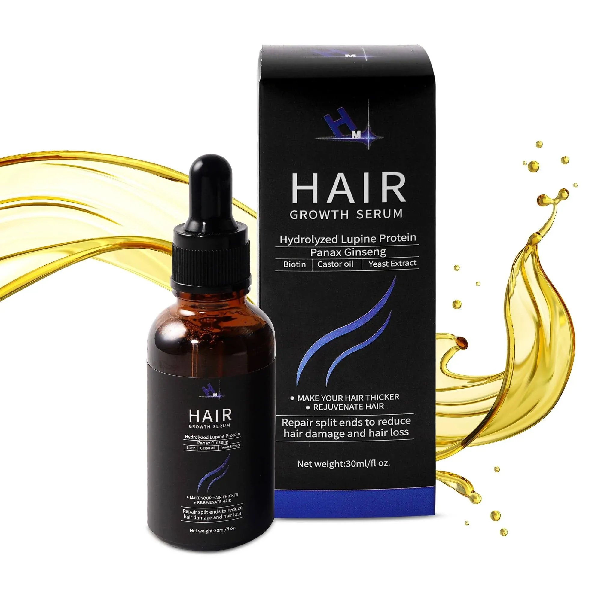 HM Hair Growth Serum for Men &amp; Women with Castor Oil, Biotin, Amino Acids, Hydro