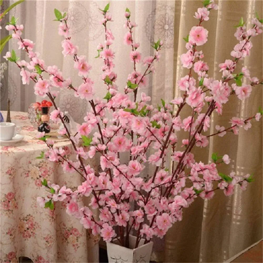 GREENWISH 12 Pcs Artificial Peach Blossom Trees Spring Cherry Plum Blossom ...