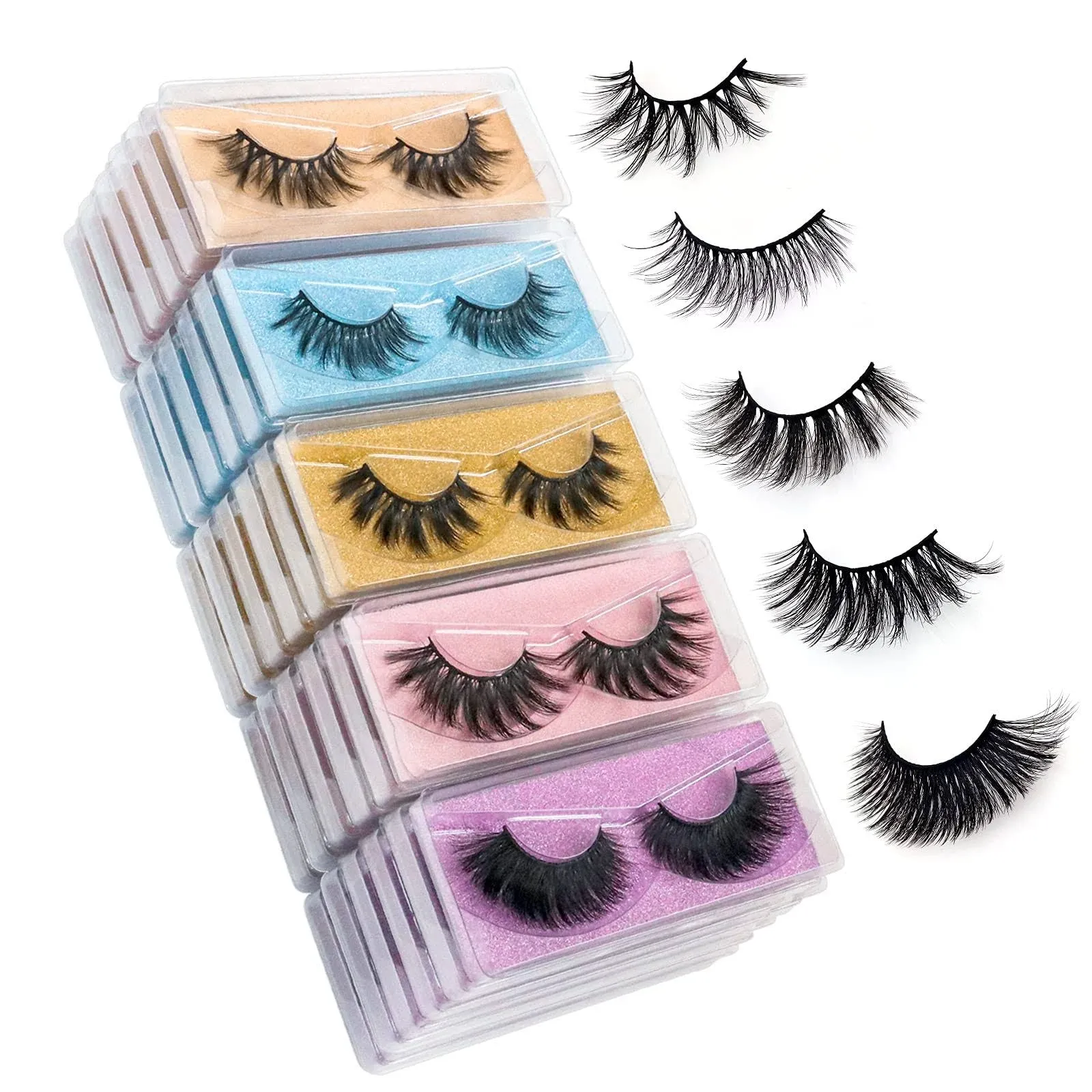 Wholesale Mixed Lashes Pack 3D Faux Mink Eyelashes 5 Style 30 Pairs Fluffy Volume Natural Charming Look Medium Length Eyelashes Cotton Band Handmade Reusable Soft False Eyelashes (5 styles-30 pairs)