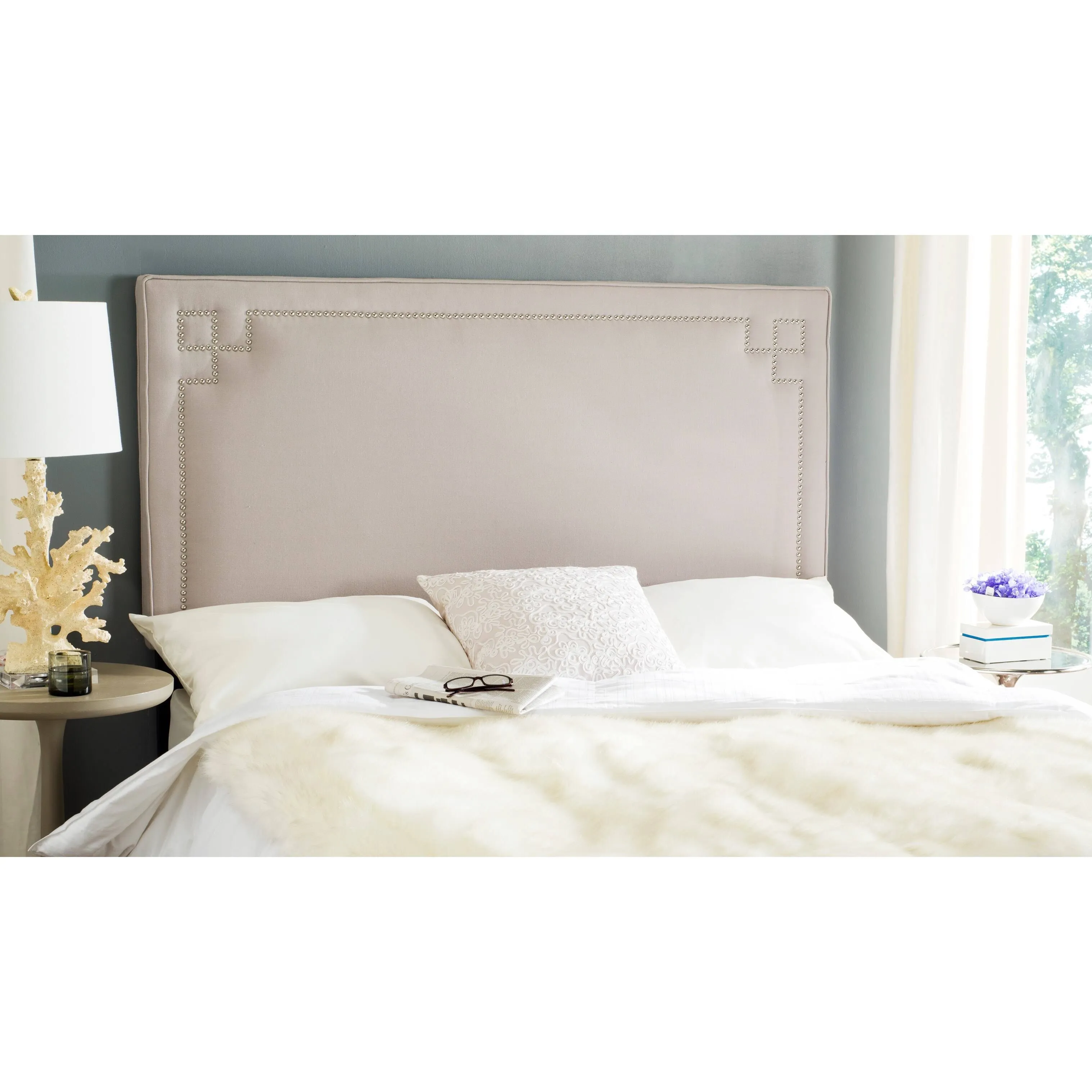 Safavieh Remington Taupe Queen Linen Upholstered Headboard