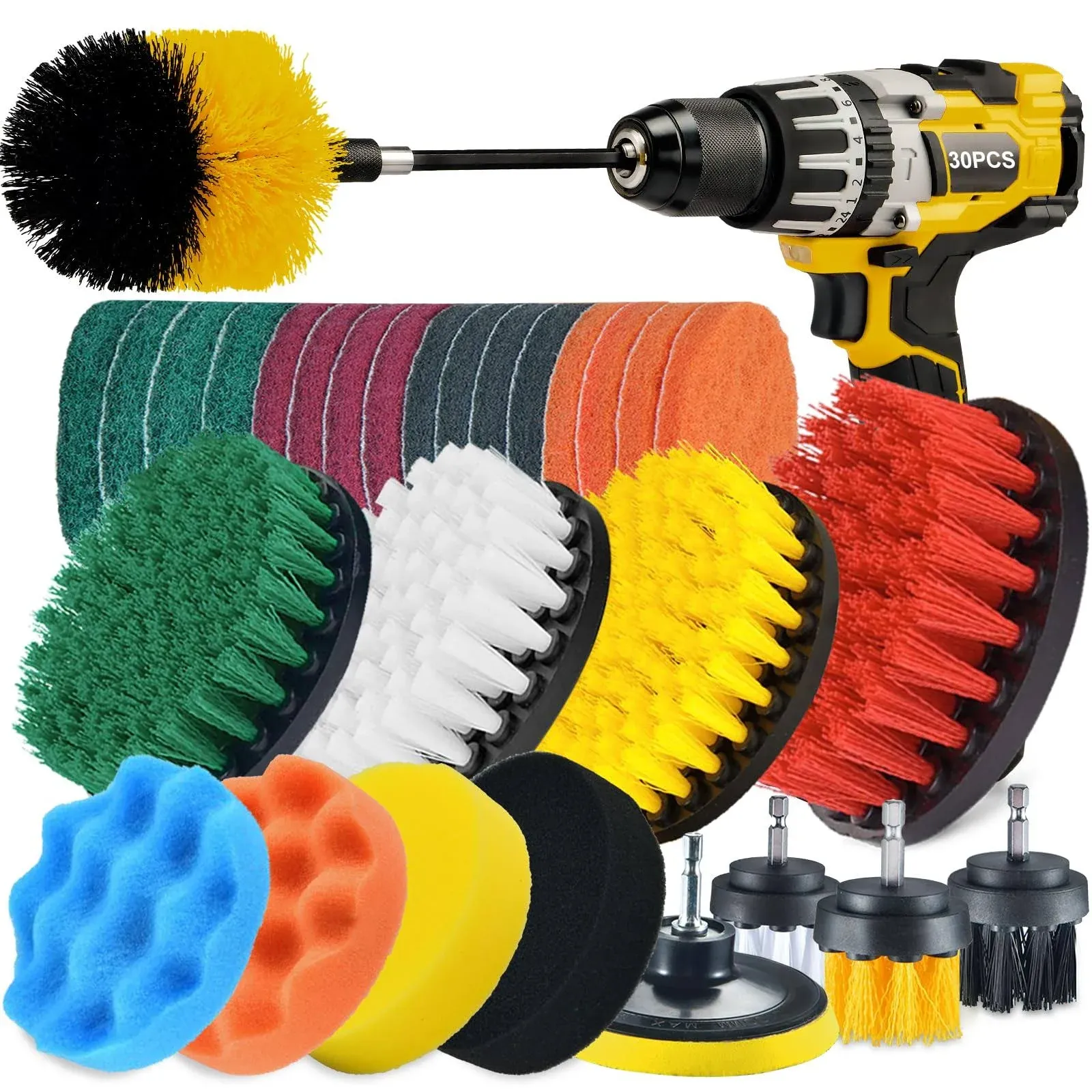 Shieldpro 30 Piece Drill Brush Attachment Set, All Purpose Power Clean Scrubber ...