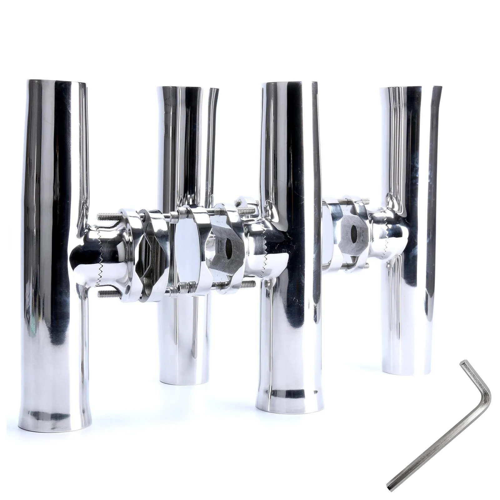 Amarine Made 4 Pcs Stainless Tournament Style Clamp On Fishing Rod Holder for Rails 1-14" to 2"