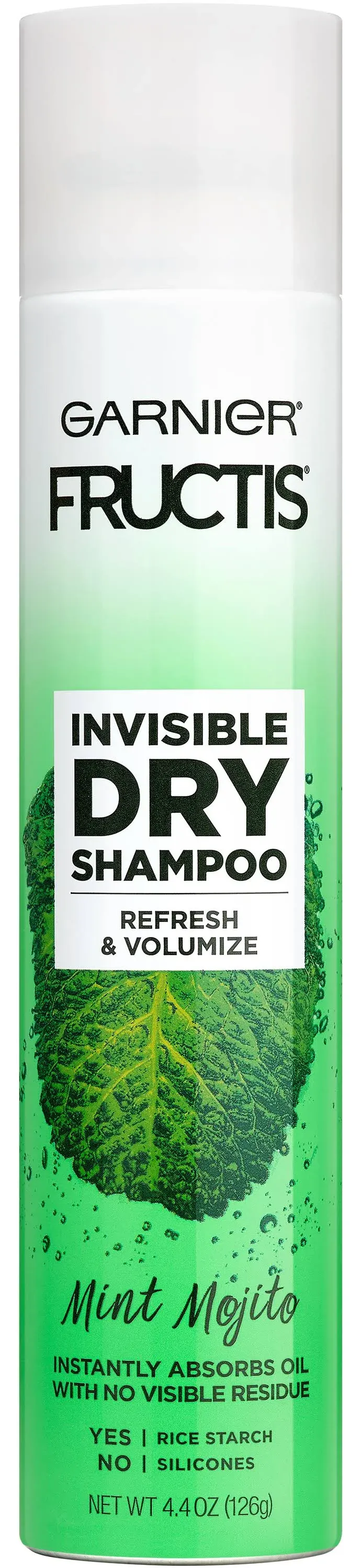 Garnier Invisible Dry Shampoo with no Visible Residue powered by Rice Starch to Instantly Absorb Oil, Refresh and Volumize, Silicone Free, Mint Mojito by Fructis, 4.4 oz.