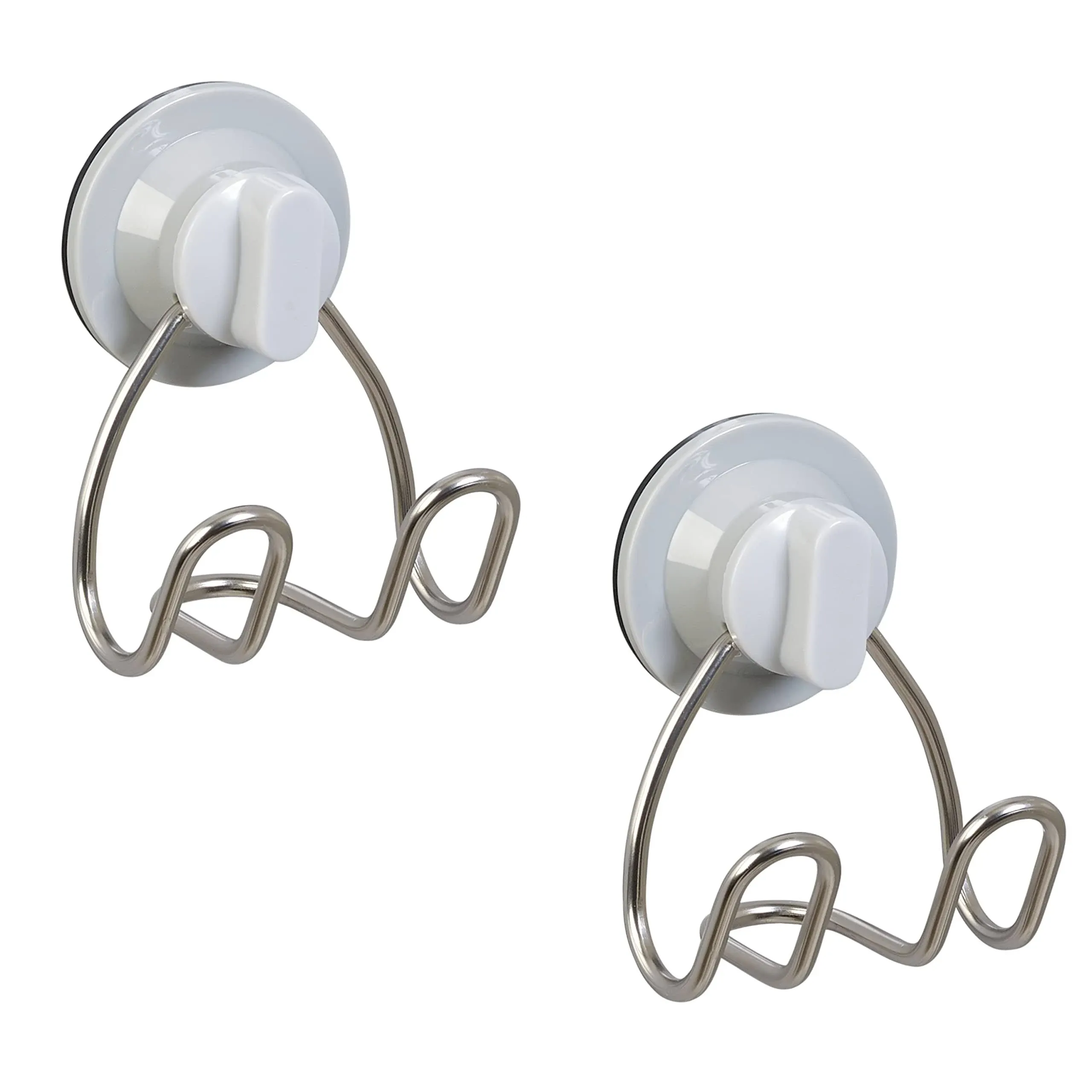 Zenna Home Rustproof Stainless Steel Shower Storage Hooks, 2 Pack, with Suction or Adhesive Mount