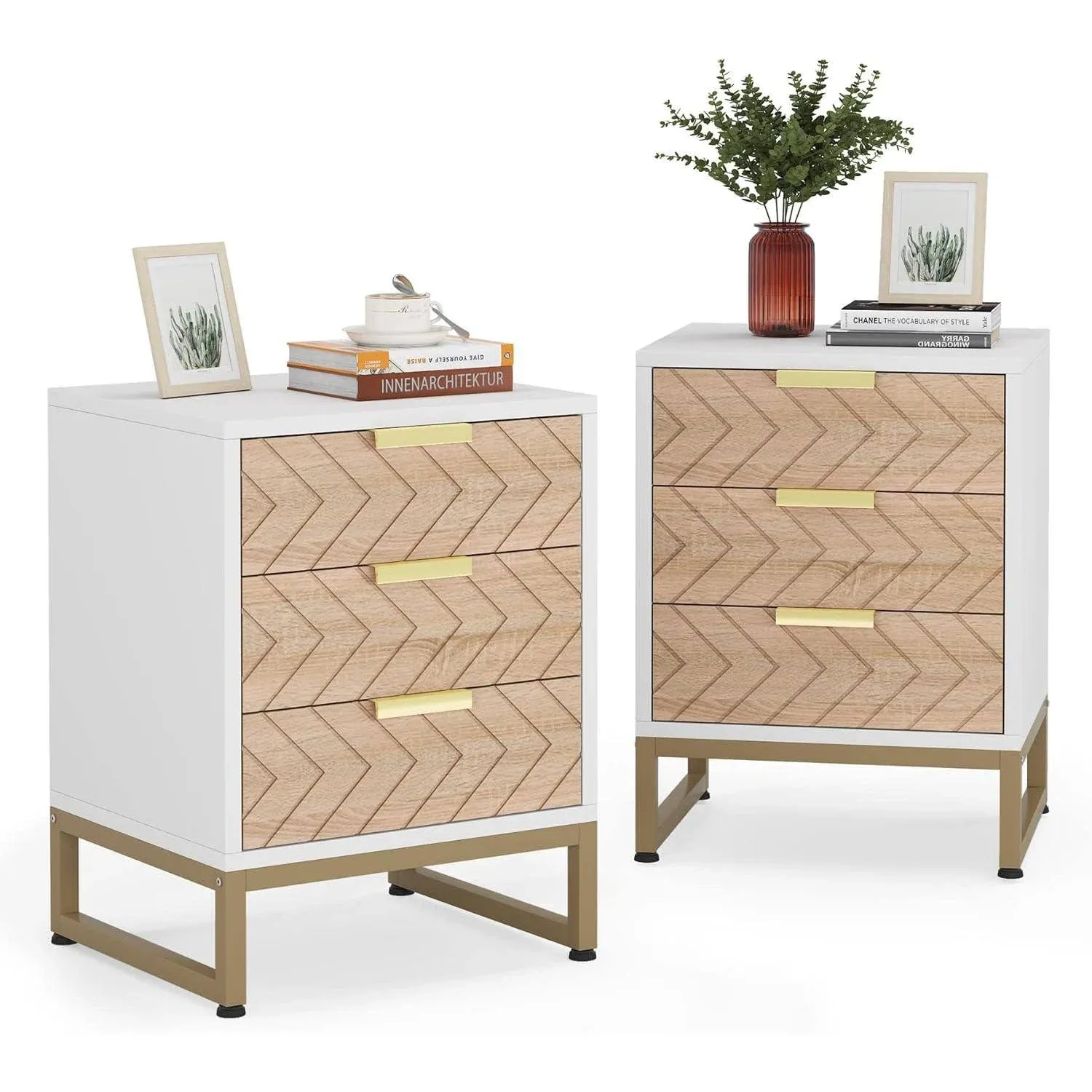 Tribesigns 3 Drawers Nightstand Modern Bedside Table with Metal Frame