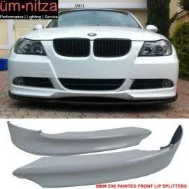 Fits 05-08 BMW E90 3-Series OE Style Front Bumper Splitters Painted #300 White