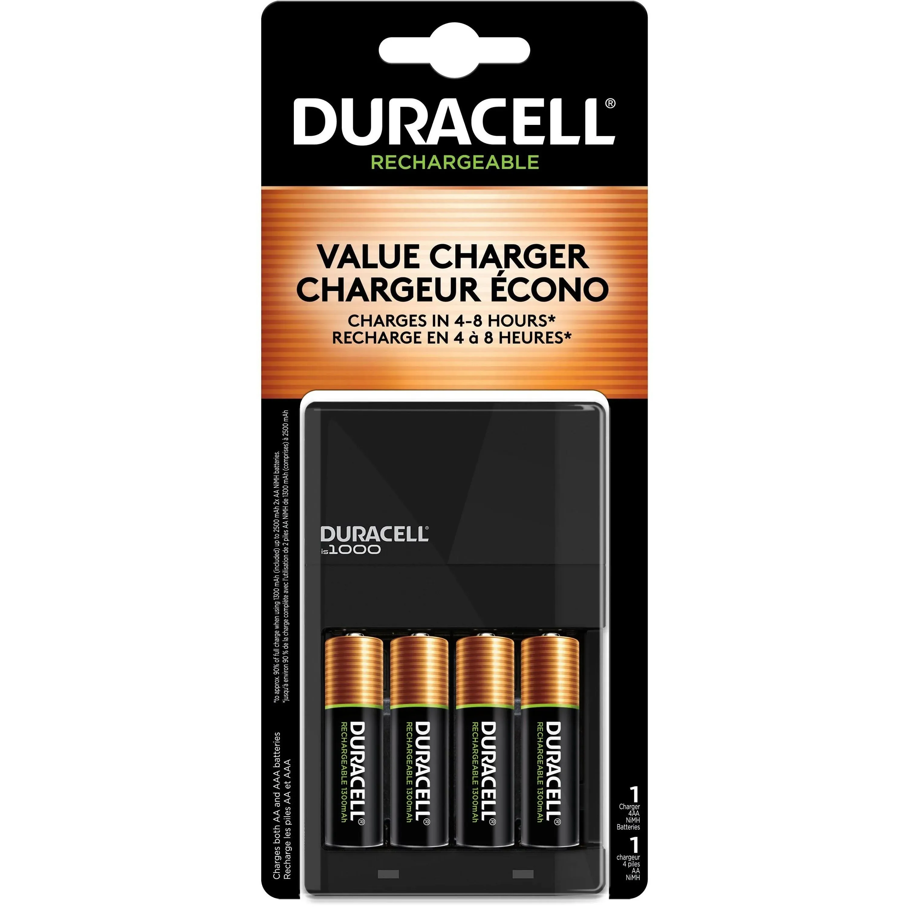 Duracell 8 Hour 4 Position AA/AAA NIMH Battery Charger Includes 4 x AA NIMH 1300mAh Batteries