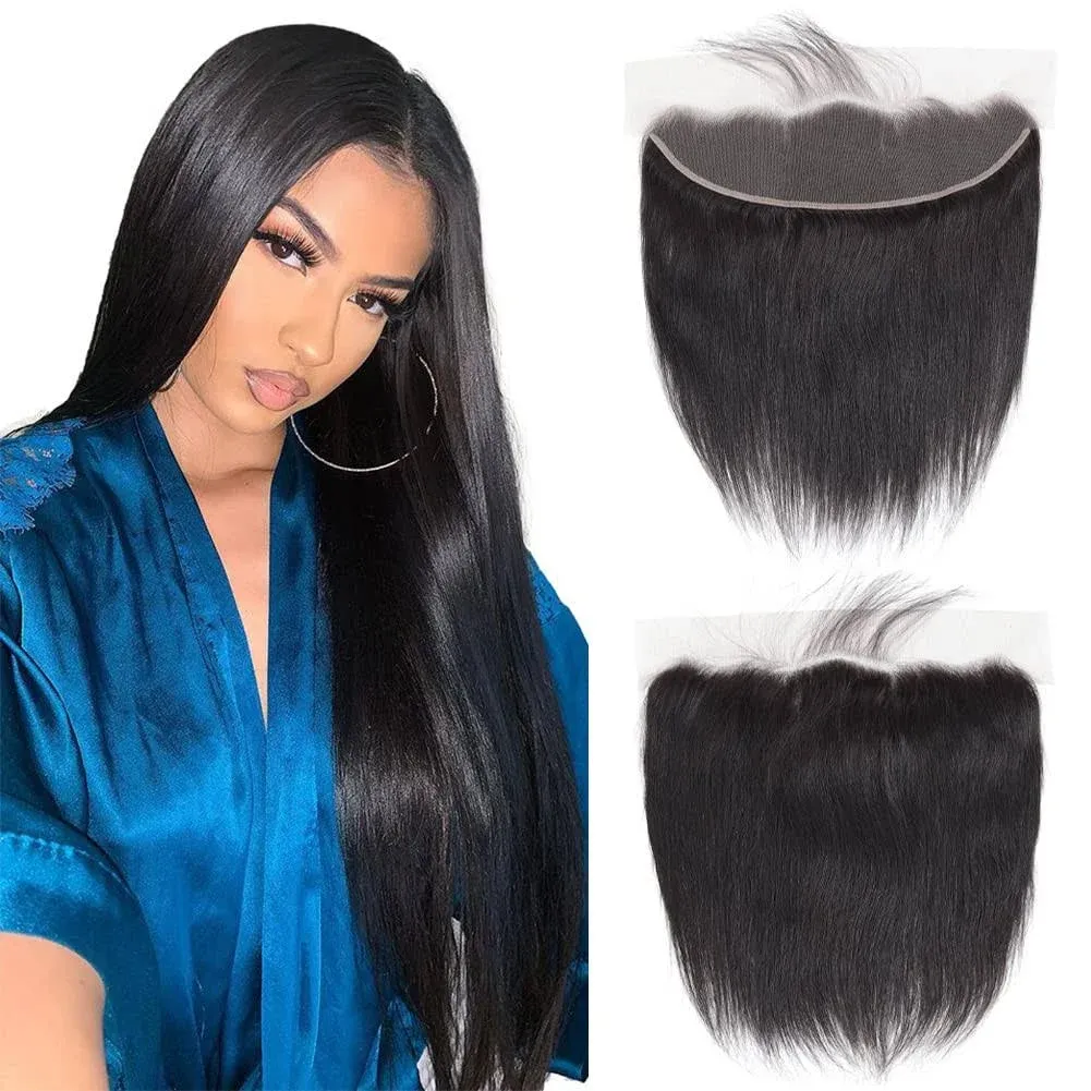 13x4 Ear to Ear Transparent HD Lace Frontal Closure 12A Unprocessed Brazilian Virgin Human Hair Frontal 14 Inch Silky Straight Full Lace Frontal Closure Pre-Plucked Natural Black Color