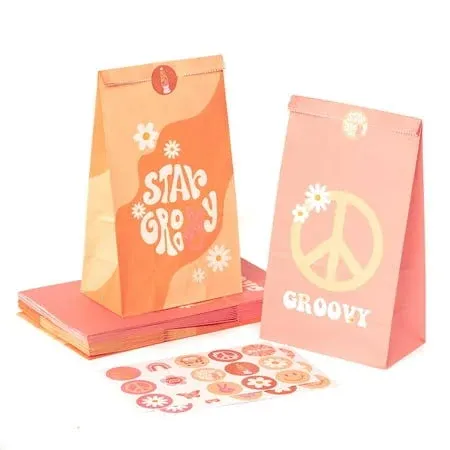 A1diee 24pcs Groovy Retro Hippie Boho Party Favors Bags with Stickers Star Groovy ...