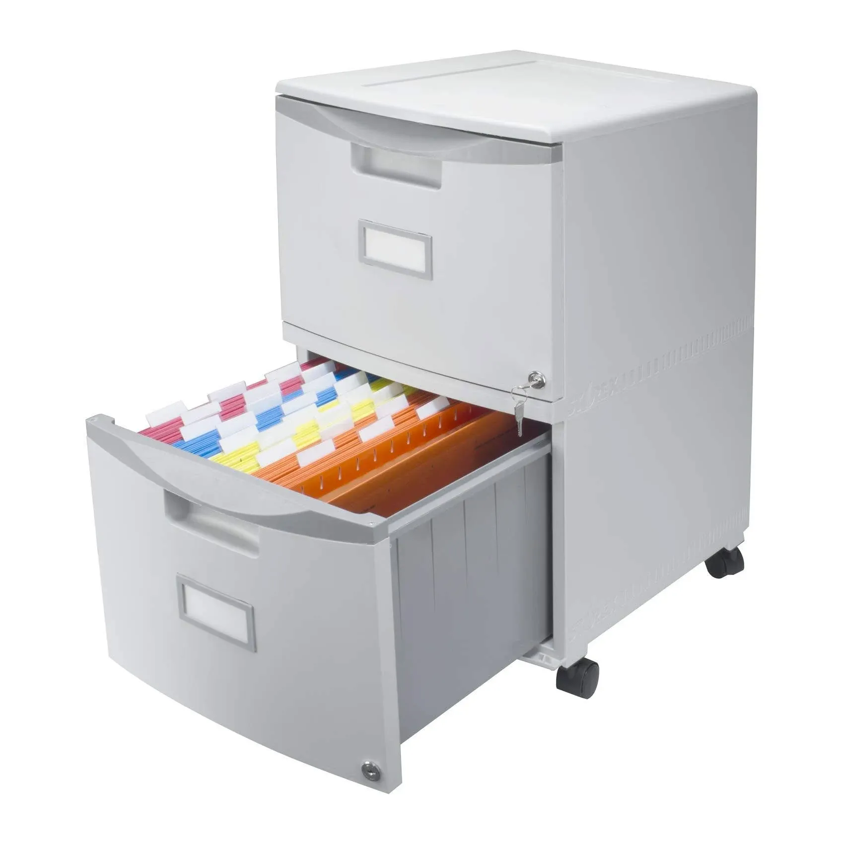 Storex 2-Drawer Mobile Vertical File Cabinet, Letter/Legal Size, Lockable, 26"H x 14.75"W x 18.25"D, Gray (61301B01C)