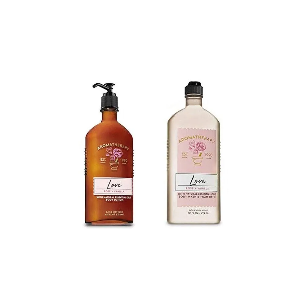 Bath and Body Works Aromatherapy Love - Rose & Vanilla Duo Body Lotion and Body Wash Full Size