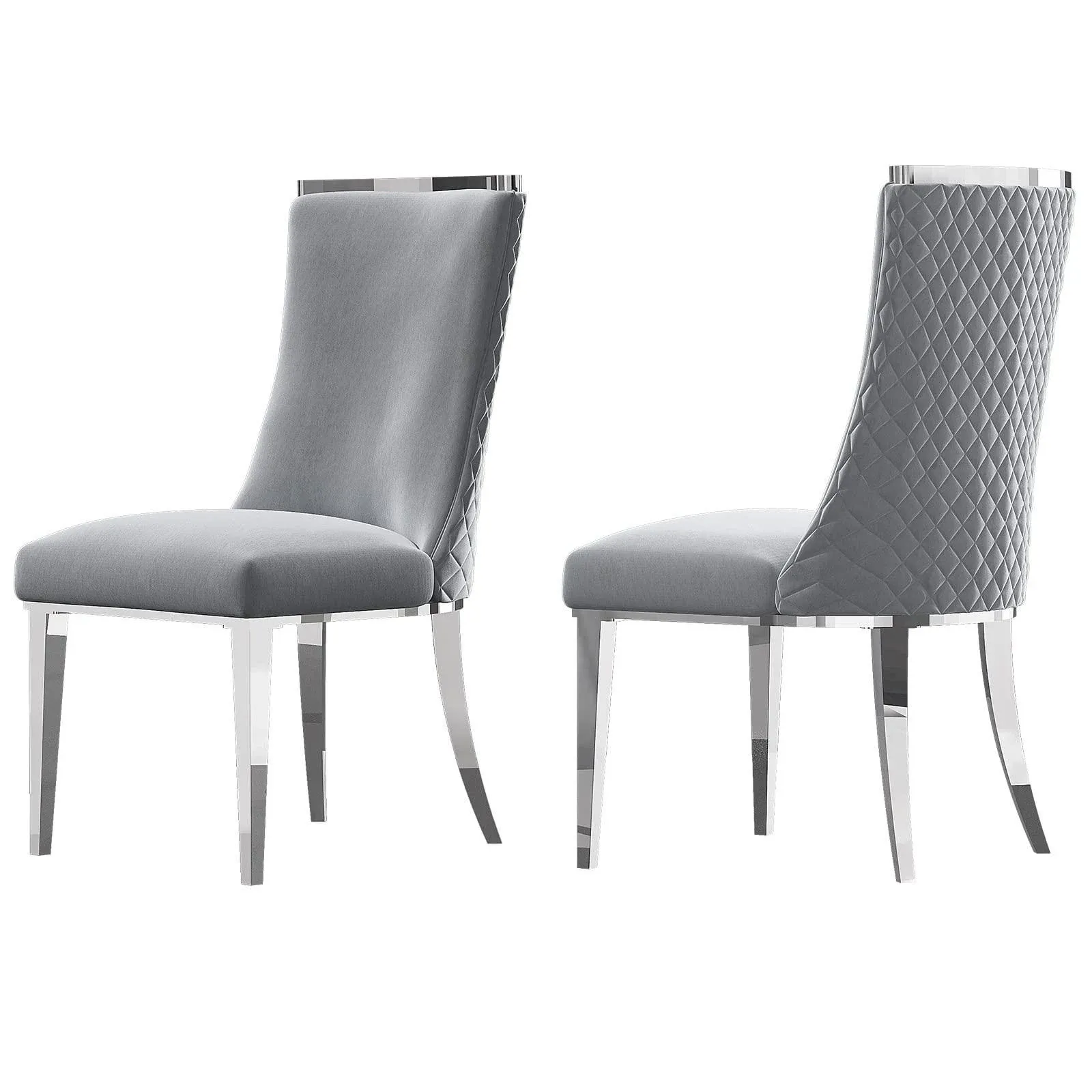 AZhome Dining Chairs, Gray Velvet Upholstered Chairs with Silver Stainless Steel ...