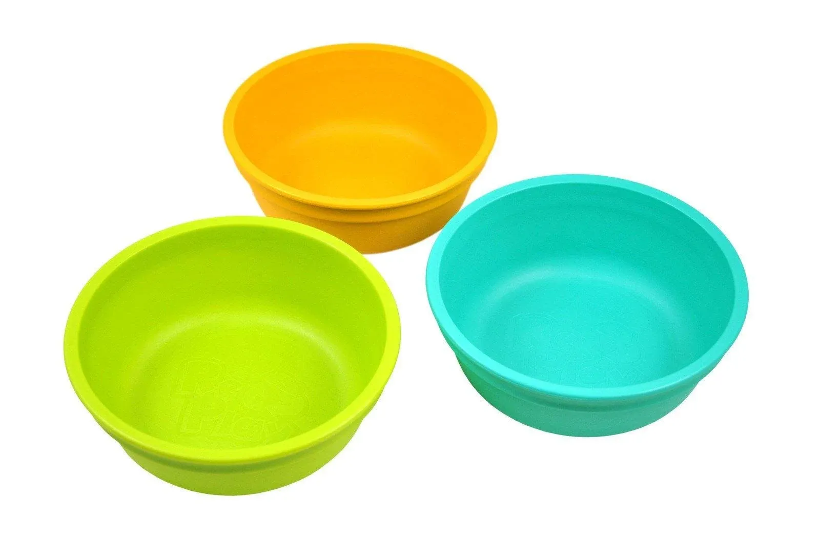 Re-Play Made in USA 12 Oz. Reusable Plastic Bowls, Pack of 3 Without Lid - Dishwasher and Microwave Safe Bowls for Snacks and Everyday Dining - Toddler Bowl Set 5.75" x 5.75" x 2", Aqua Asst