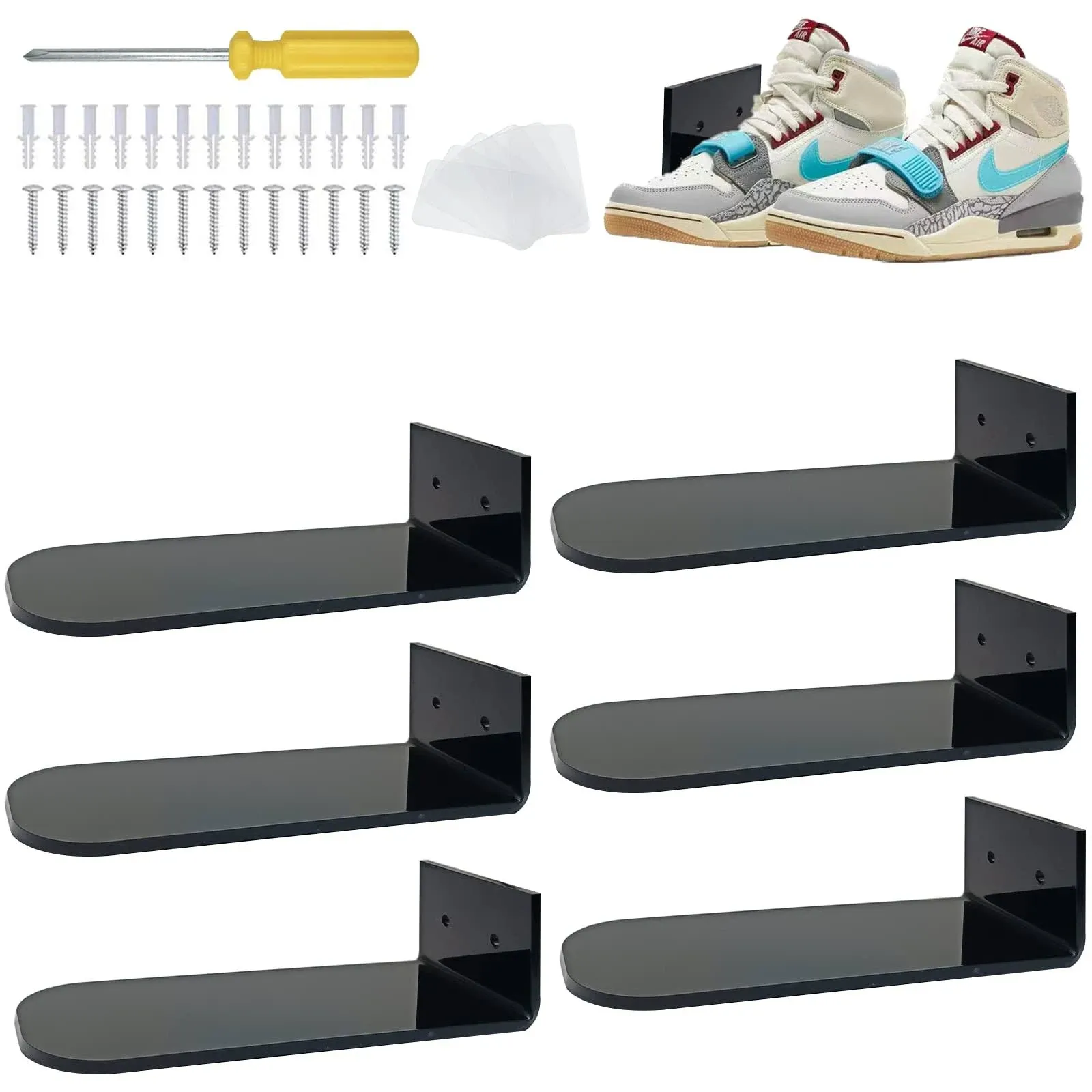 A&amp;amp;H Zier 6 Pack Shoe Display Shelf Floating Shoe Shelf for Sneakers Display Wall Mounted Shoe Floating Shelf Acrylic Floating Shoe Shelf Shoes Rack for Showcase Sneakers Collection on Wall