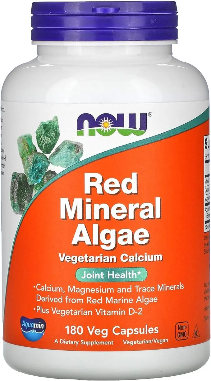 NOW Supplements, Red Mineral Algae Plus Vitamin D-2, Joint Health*, 180 Veg Capsules