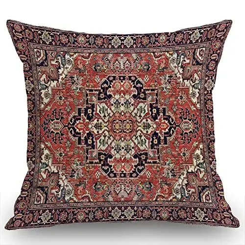 Throw Pillow Case Part of Old Persian Carpet Texture Cotton Linen Square Cush...