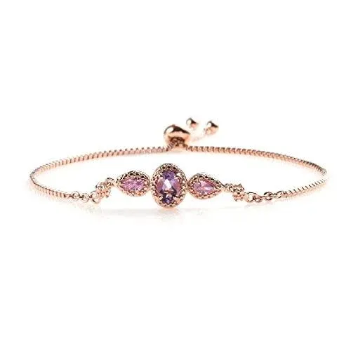 Bracelet for Women 18K Rose Gold Amethyst Pink Cubic Zirconia Bolo Tassel Gifts