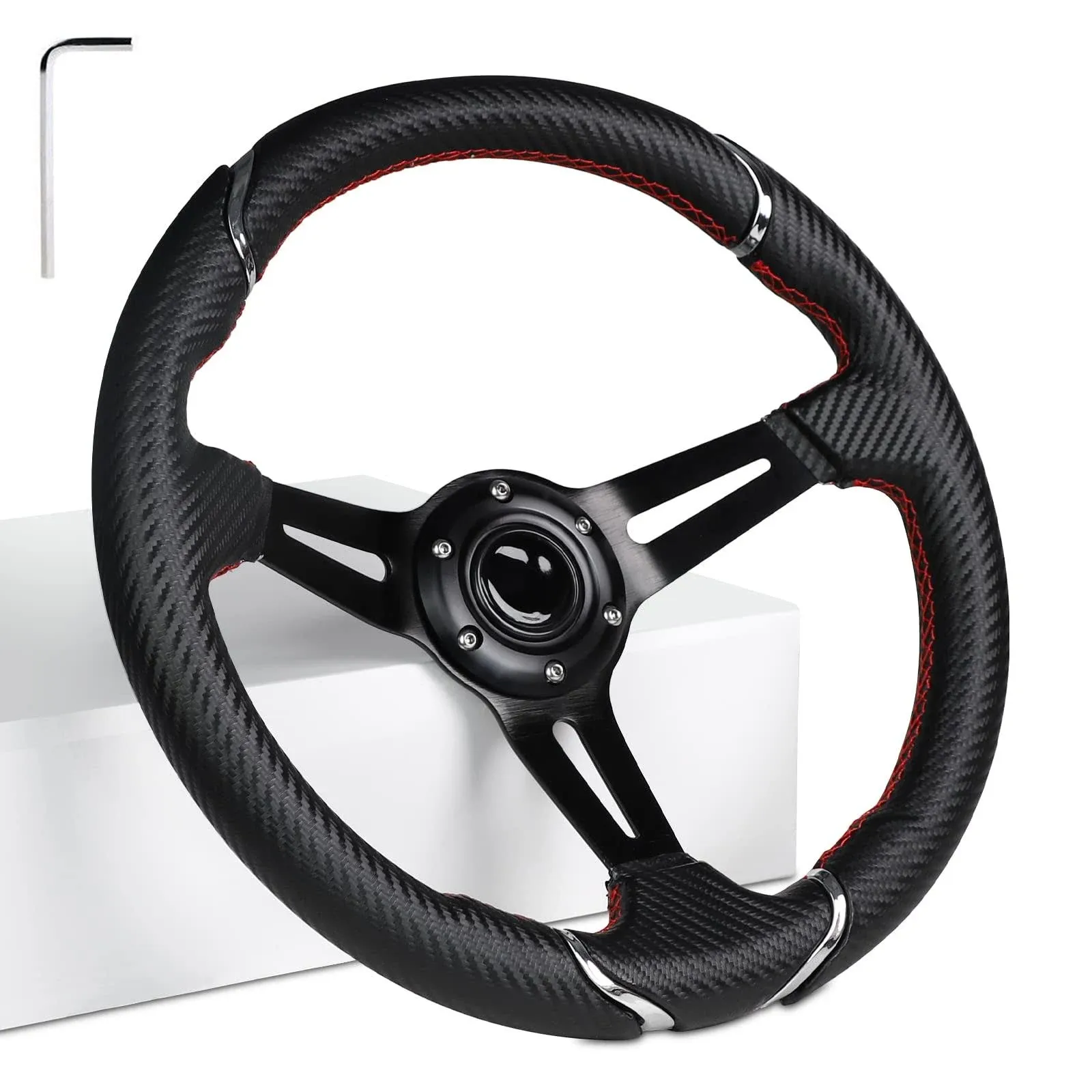 MOSNAI 13.7'' 350mm Deep Dish Steering Wheel, Racing Golf Cart Fit Club Car DS and Precedent,Yamaha EZGO RXV & TXT