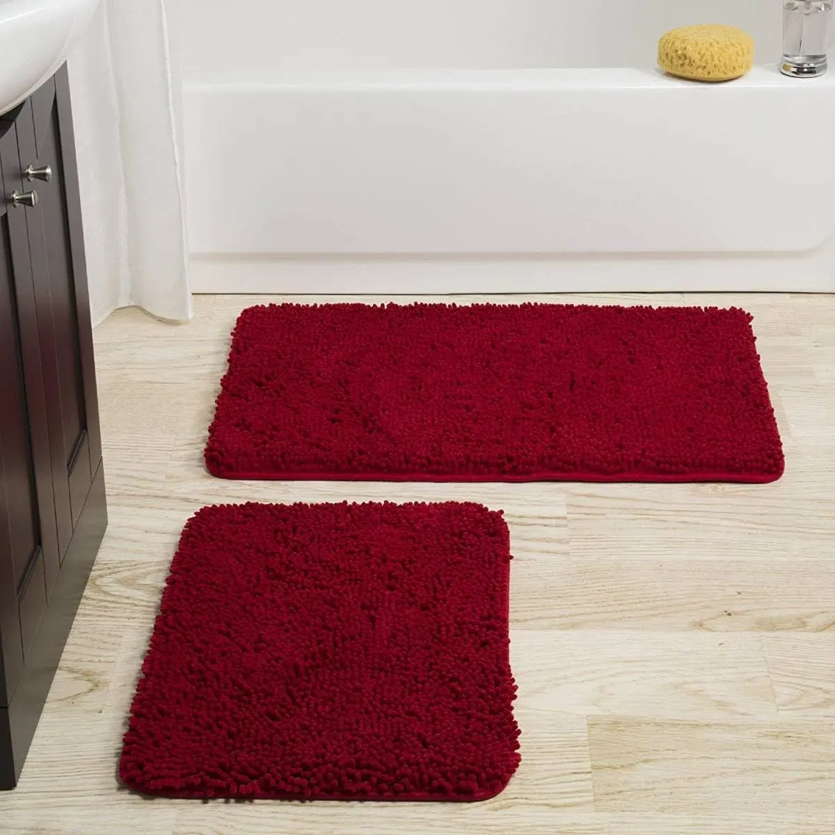 Bedford Home 67A-99049 2 Piece Memory Foam Shag Bath Mat Set - Burgundy