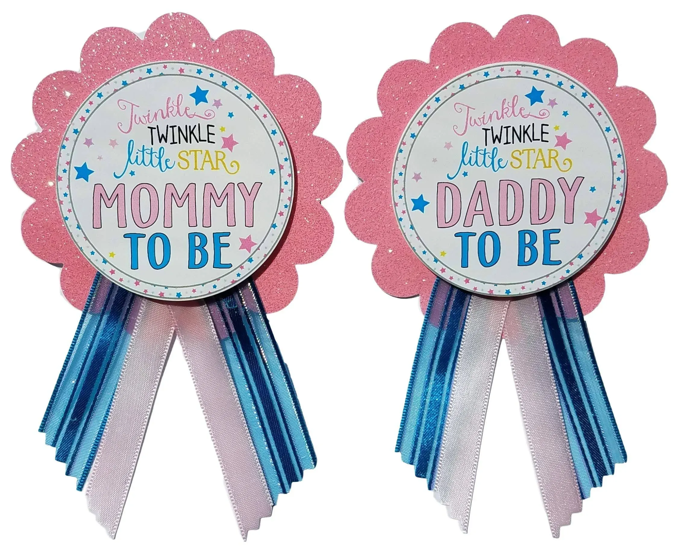 Mommy & Daddy to Be Pin Twinkle Little Star Baby Shower Pins for Parents to wear, Pink & Blue, It's a Girl Sprinkle