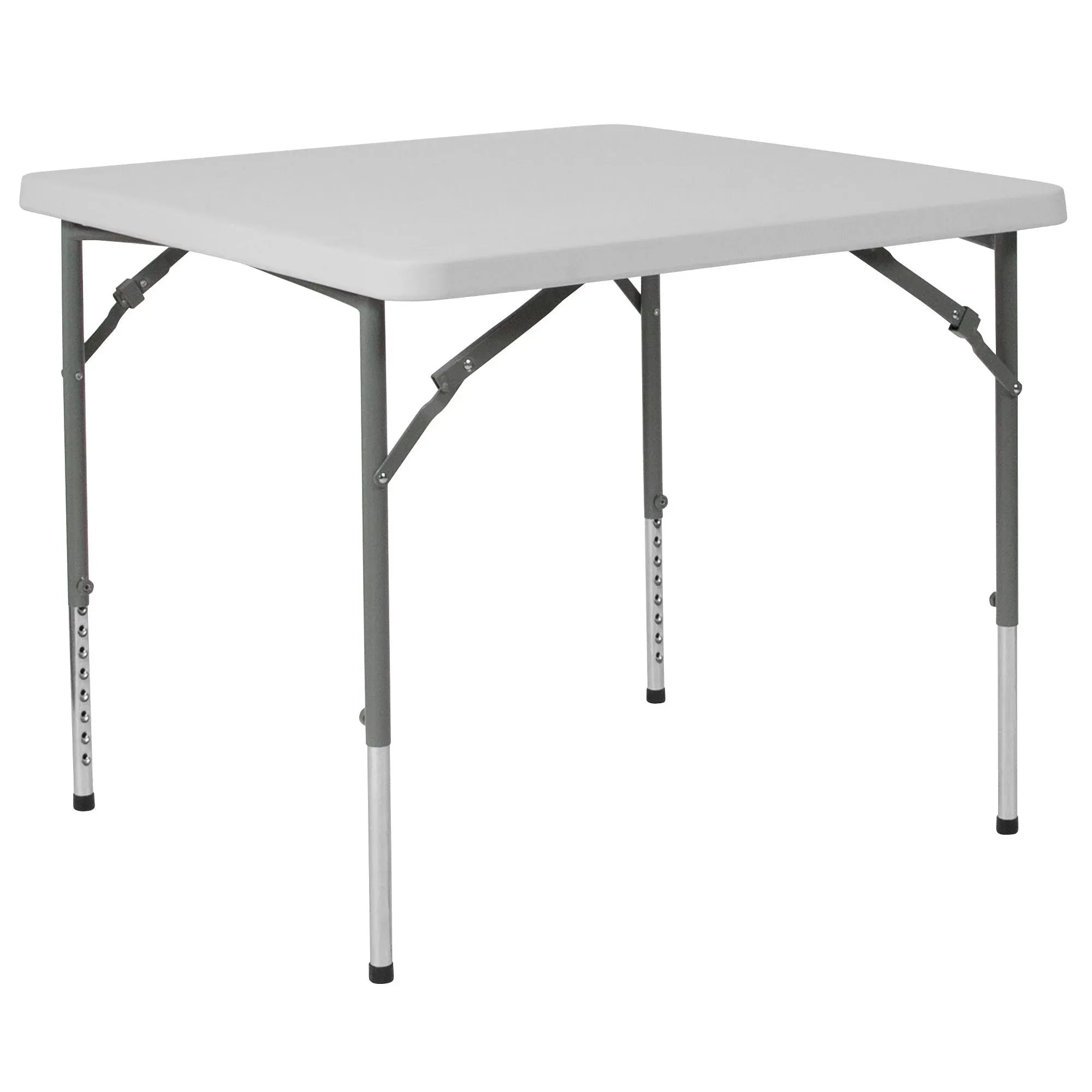 Emma + Oliver 2.79-Foot Square Bi-Fold Granite White Plastic Folding Table w/ Carrying Handle