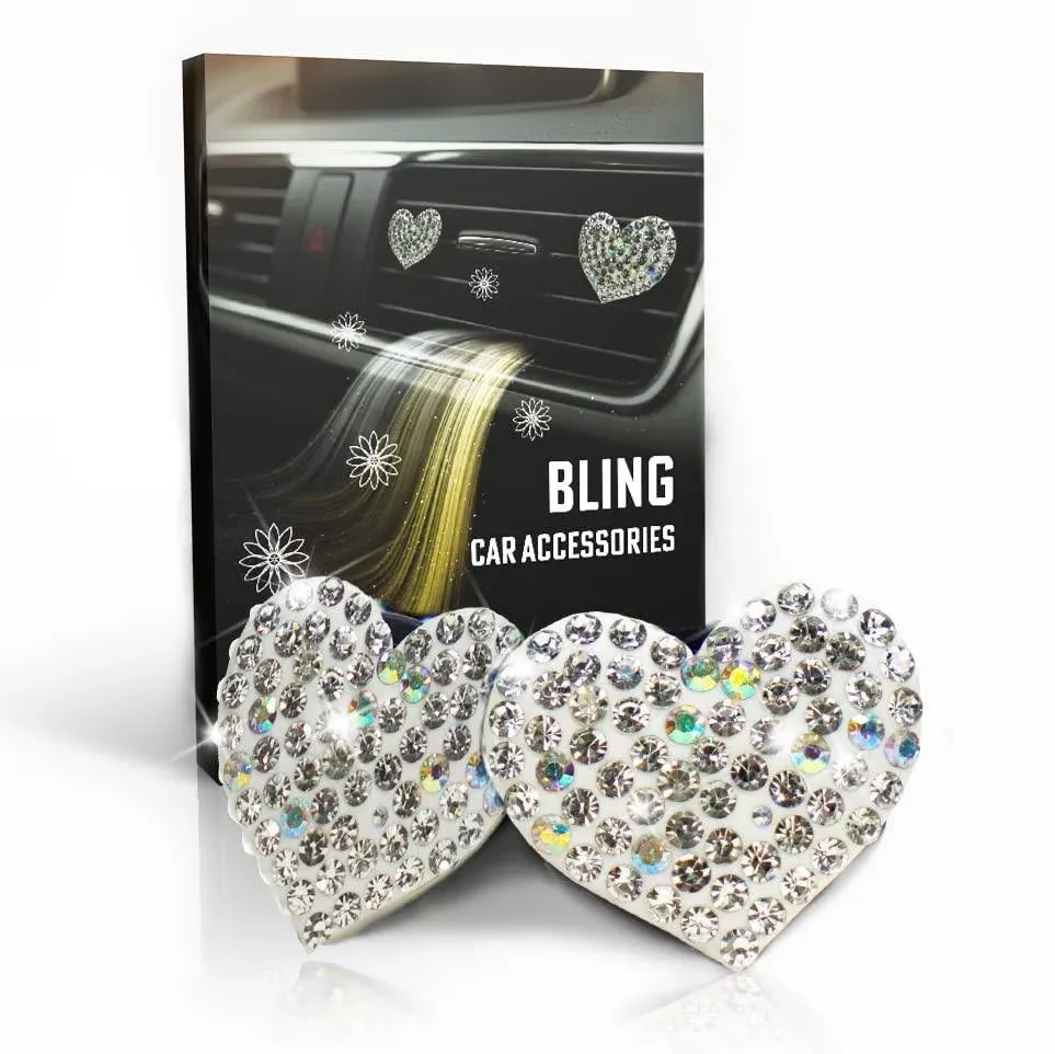 Bling Car Accessories For Women, Teens, Heart Car Air Fresheners, Cute Diamond Car Accessories Interior, Cute Car Decor, Well Made Rhinestone Car Accessories For Women, Charm Decorations Interior