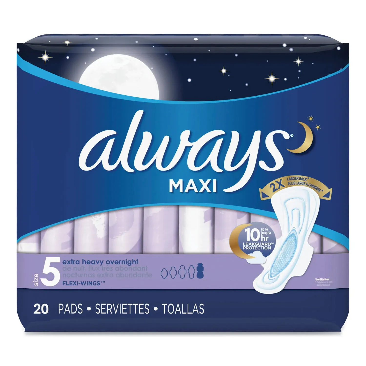 Always Maxi Pads, Extra Heavy Overnight, 20/Pack, 6 Packs/Carton