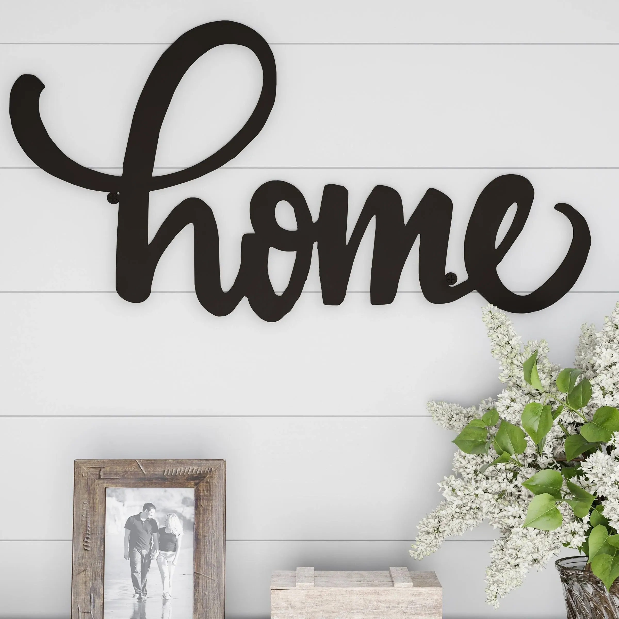 Home in Cursive Rustic Metal Cutout Sign 3D Look Wall Hanging Decor 24 x 12